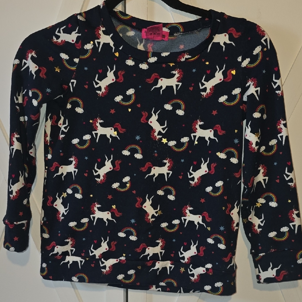 Girls' Navy Unicorn & Rainbow Pullover Sweatshirt